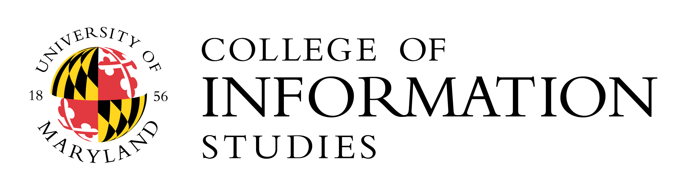 University of Maryland College of Information Studies (iSchool) globe logo in red, yellow, and black
